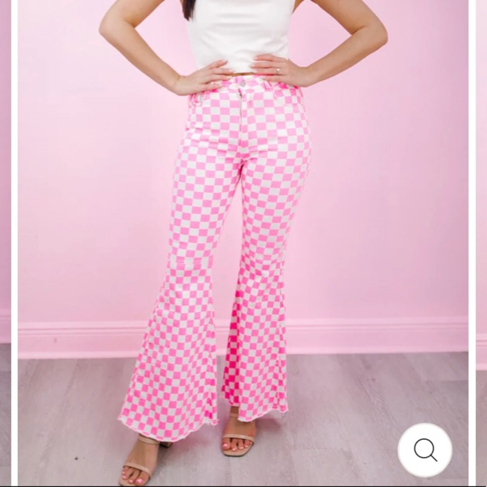 Pink & White Checkered Bellbottom Pants